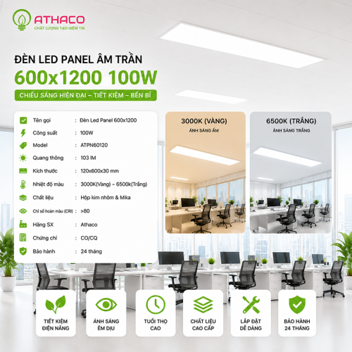 Đèn led panel 600x1200 100W Athaco