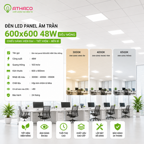 Đèn led panel âm trần siêu mỏng 600x600 Athaco 48W