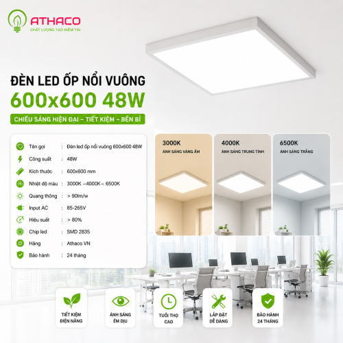 Đèn led panel ốp nổi 600x600 48W athaco