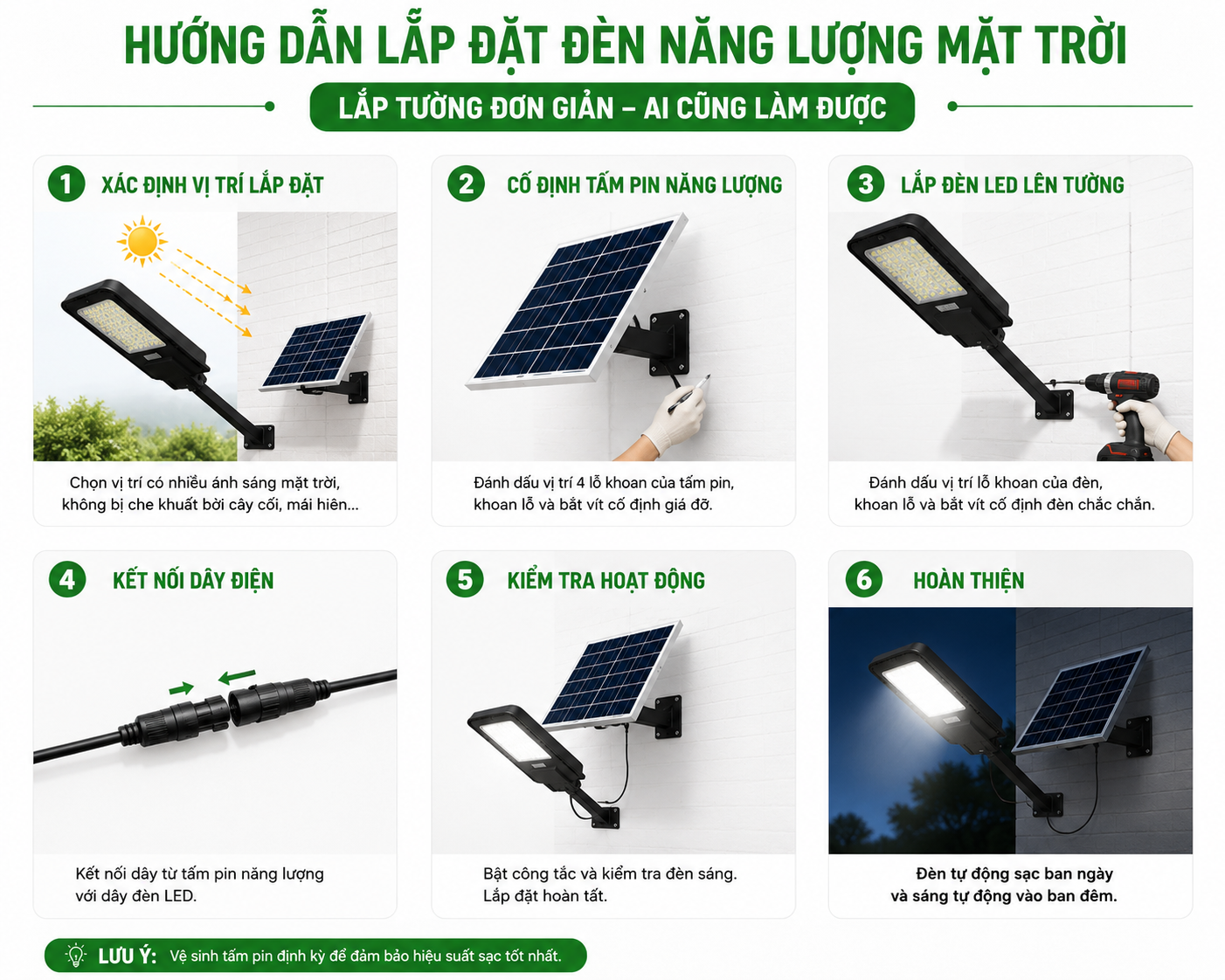 Cách lắp đặt đèn năng lượng mặt trời chuẩn kỹ thuật