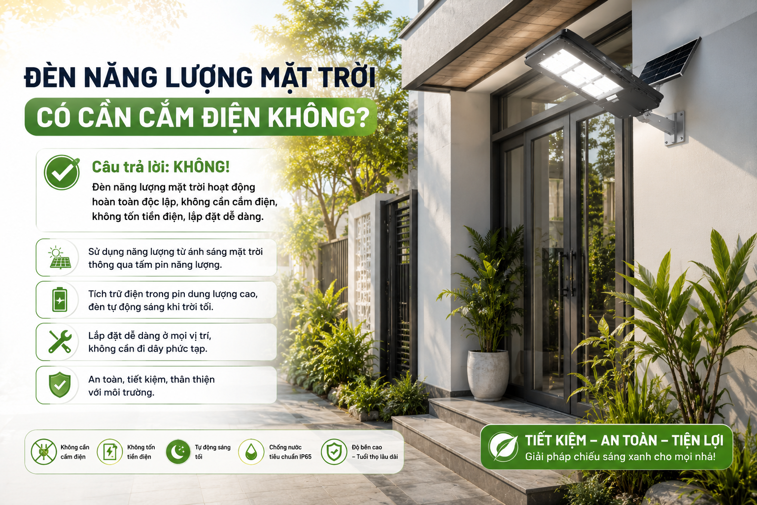 Đèn năng lượng mặt trời có cần cắm điện không?