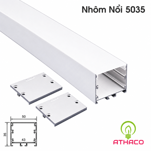 Đèn led thanh nhôm định hình profile U5035 Lắp nổi