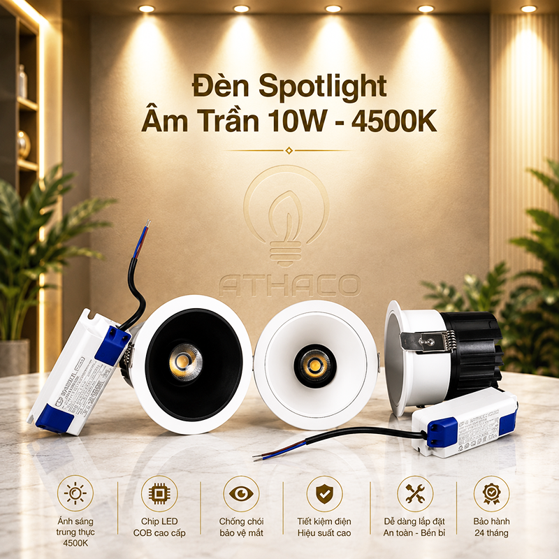 Đèn spotlight âm trần 10W 4500K